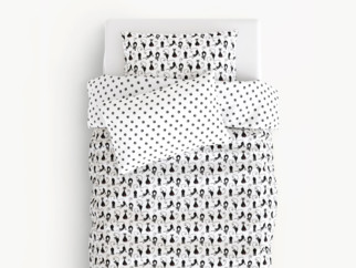 Lenjerie de pat pentru copii din 100% bumbac - pisici negre pe alb