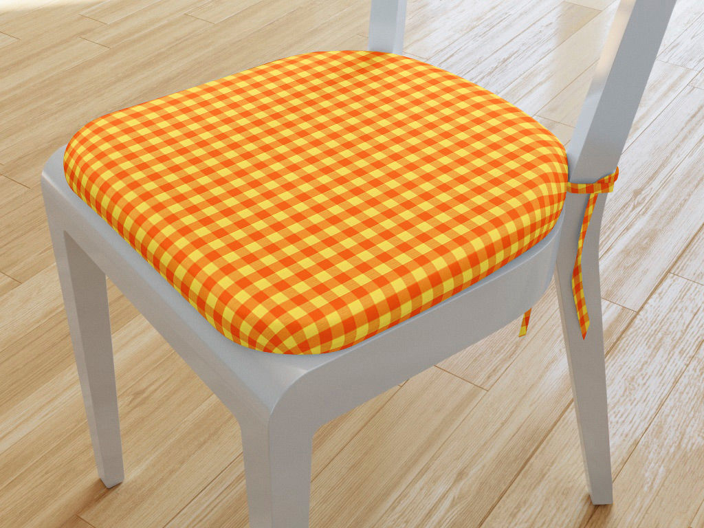 Pernă pentru scaun rotundă din bumbac 39x37cm - KANAFAS - carouri mici galben-portocaliu
