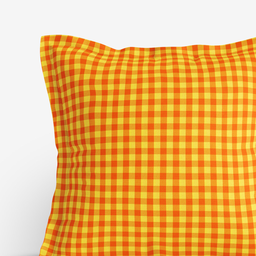 Față de pernă din bumbac cu tiv decorativ KANAFAS - carouri mici galben-portocaliu