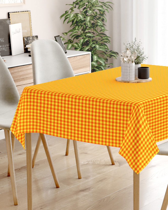 Față de masă din bumbac KANAFAS - carouri mici de culoare galben-portocaliu