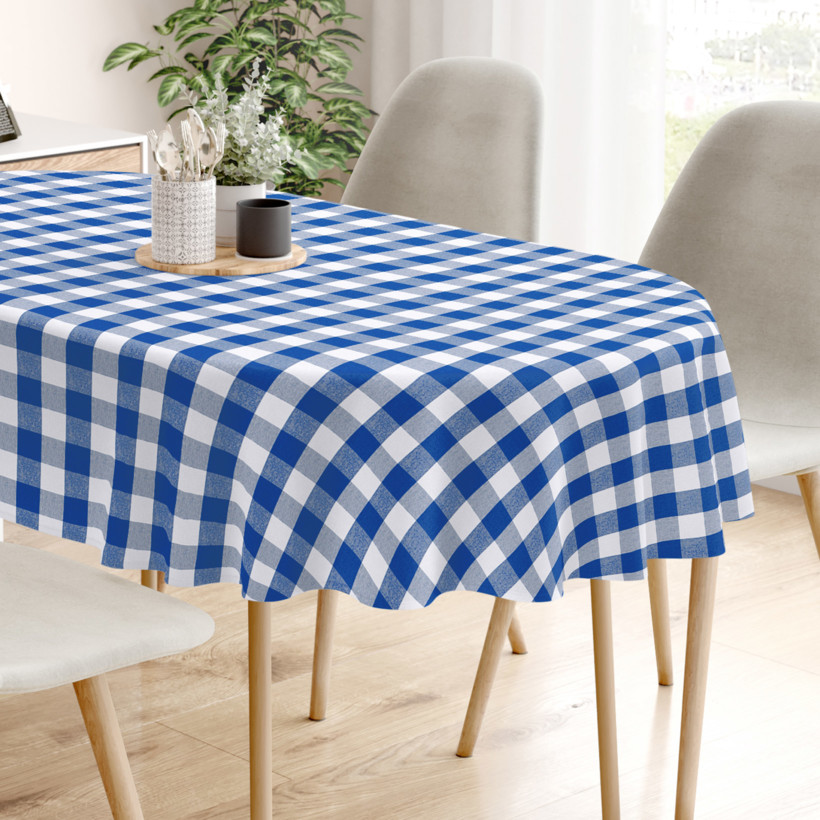 Față de masă decorativă  MENORCA - carouri mari albastre și albe - ovală