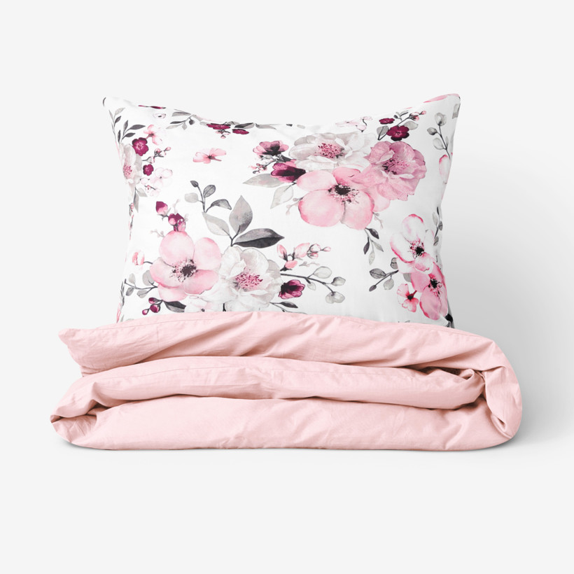 Lenjerie de pat din 100% bumbac Duo - flori de cireș Sakura cu roz pudră
