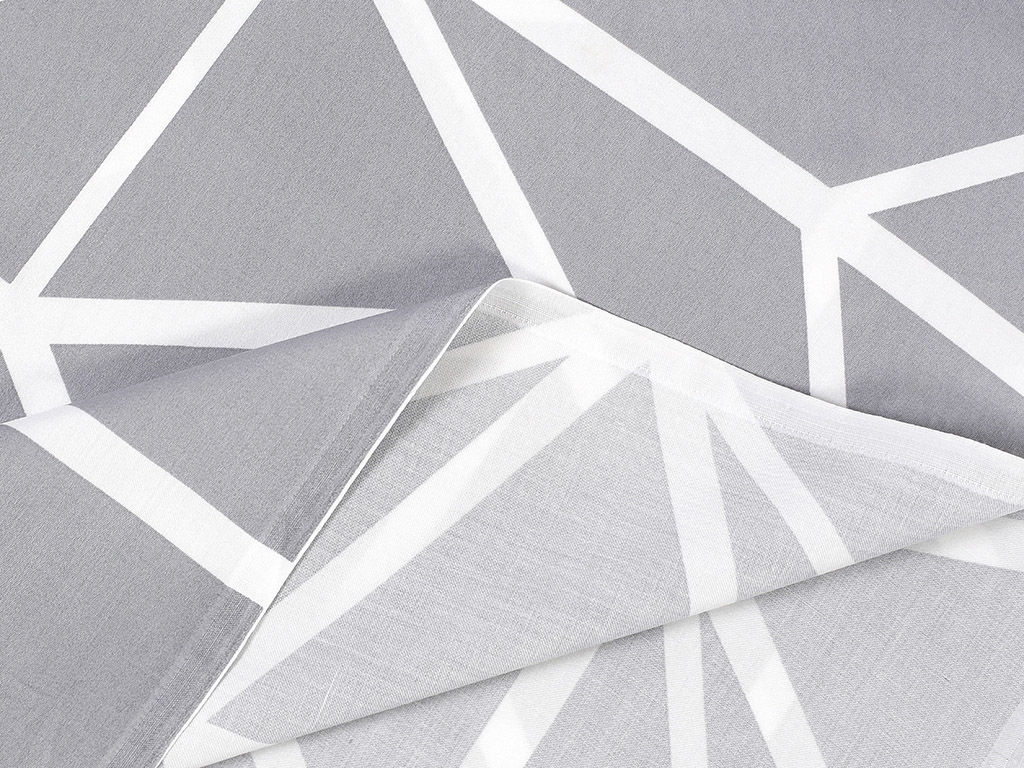 Țesătură din bumbac satinat Deluxe - forme geometrice albe pe gri