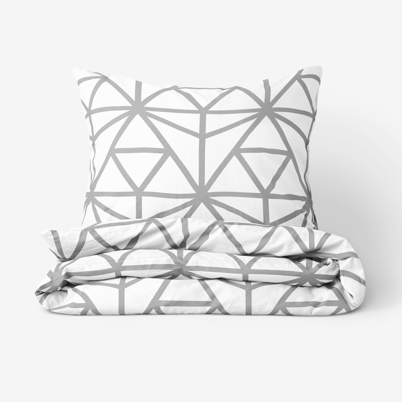 Lenjerie de pat de lux din bumbac satinat - forme geometrice gri pe alb