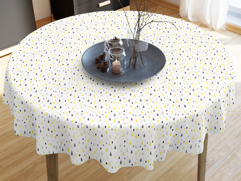 Față de masă decorativă LONETA - picături gri și galbene - rotundă