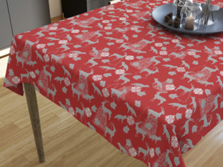 Față de masă decorativă LONETA - model 427 de Crăciun - animale sălbatice pe roșu